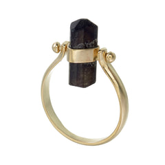 BLACK TOURMALINE SWIVEL RING - GOLD plated sterling silver by tiger frame jewellery