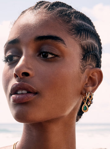 Rough Gem Charms On Oval Hoops
