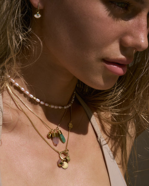 HAND-KNOTTED MINI PEARLS NECKLACE - NEON SUNSET - SILVER