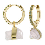 MINI HALO HOOPS -GREEN SAPPHIRE- WITH ROSE QUARTZ CHARMS - GOLD
