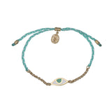 CHAIN & CORD EYE PROTECTION BRACELET - AQUA AND CREAM - GOLD