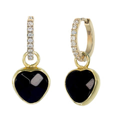 BLACK ONYX HEART -  MINI HALO HOOPS - WHITE ZIRCON - GOLD
