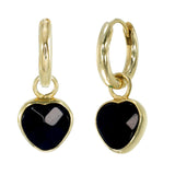 BLACK ONYX HEART - SMALL HOOPS - GOLD