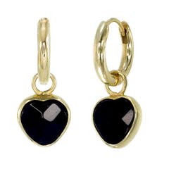 BLACK ONYX HEART - SMALL HOOPS - GOLD