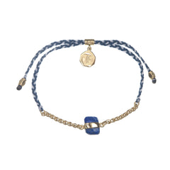 CHAIN & CORD CRYSTAL BRACELET - LAPIS LAZULI - BLUE AND WHITE - GOLD