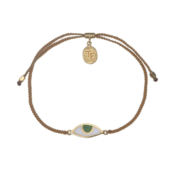 EYE PROTECTION BRACELET - BROWN WITH FOREST GREEN EYE - GOLD