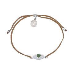 EYE PROTECTION BRACELET - BROWN WITH FOREST GREEN EYE - SILVER