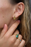 GEM-STUDDED MINI PILLAR EARRINGS - AQUAMARINE - REVERSIBLE - GOLD