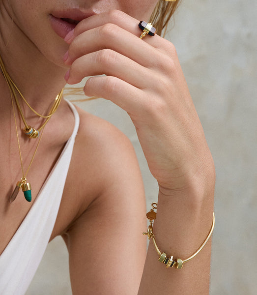 BAGUETTE SWIVEL RING - RED TIGER EYE - GOLD