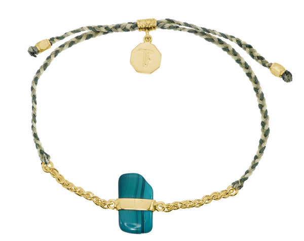 CHAIN & CORD BRACELET - MALACHITE  & SNAKE GREEN MIX - GOLD