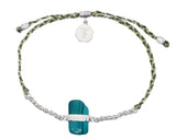 CHAIN & CORD BRACELET - MALACHITE  & SNAKE GREEN MIX - SILVER