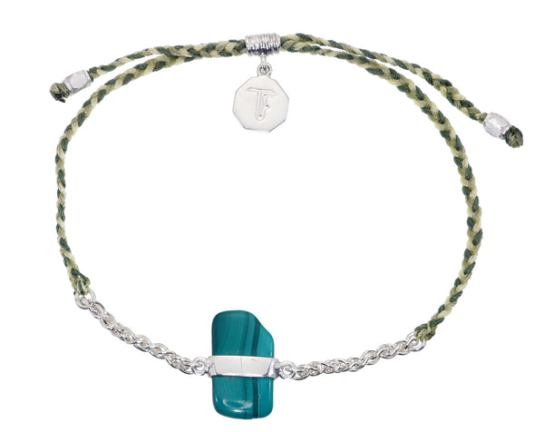 CHAIN & CORD BRACELET - MALACHITE  & SNAKE GREEN MIX - SILVER