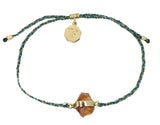 CITRINE CRYSTAL BRACELET - FOREST GREEN MIX - GOLD