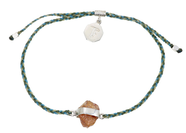 CITRINE CRYSTAL BRACELET - FOREST GREEN MIX - SILVER