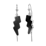 CRYSTAL LIGHTNING PULL-THROUGH EARRINGS - BLACK ONYX - SILVER
