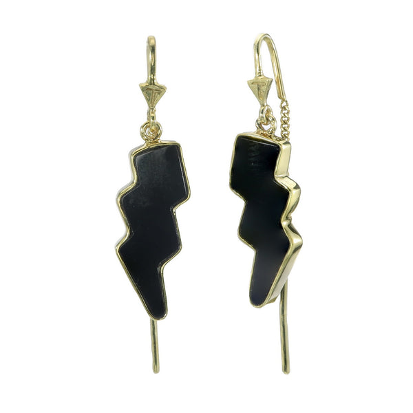 CRYSTAL LIGHTNING PULL-THROUGH EARRINGS - BLACK ONYX - GOLD
