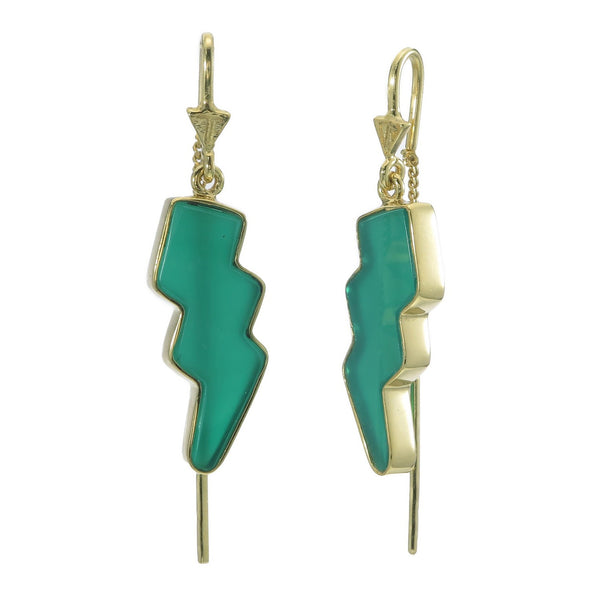 CRYSTAL LIGHTNING PULL-THROUGH EARRINGS - GREEN ONYX - GOLD