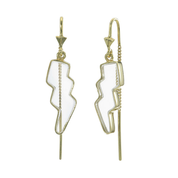 CRYSTAL LIGHTNING PULL-THROUGH EARRINGS - QUARTZ - GOLD