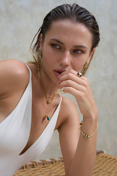 COLLECTOR NECKLACE - THICK SNAKE CHAIN - CHRYSOPRASE SET - SILVER