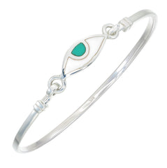 EYE  PROTECTION BANGLE - GREEN EYE - SILVER