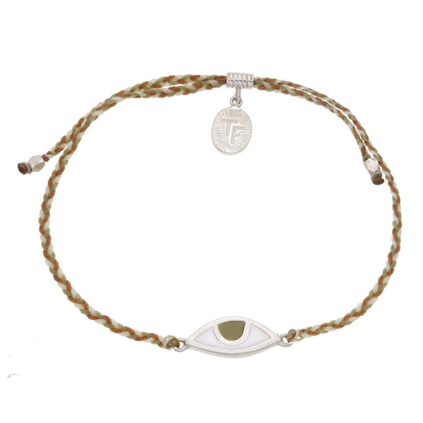 EYE PROTECTION BRACELET - AUTUMNAL CORD WITH HAZEL EYE - SILVER