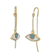 EYE  PULL-THROUGH EARRINGS - PASTEL BLUE - GOLD
