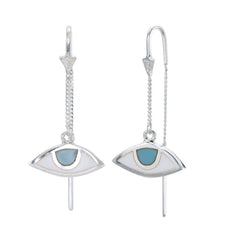 EYE  PULL-THROUGH EARRINGS - PASTEL BLUE - SILVER