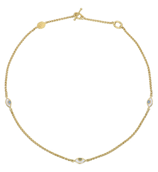 EYE SPY AROUND NECKLACE - HAZEL AND PASTEL BLUE EYES - GOLD