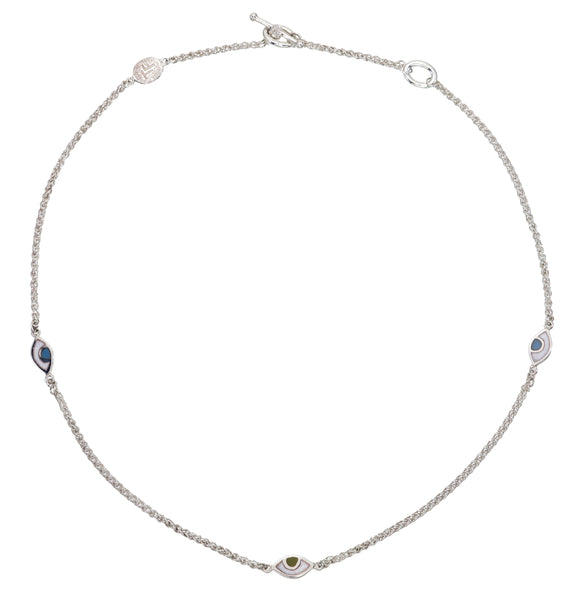EYE SPY AROUND NECKLACE - HAZEL AND PASTEL BLUE EYES - SILVER