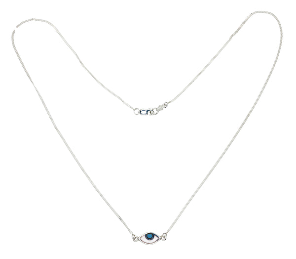EYE SPY NECKLACE - PASTEL BLUE - SILVER