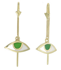 EYE PULL-THROUGH EARRINGS - FOREST GREEN - GOLD