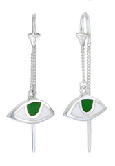 EYE PULL-THROUGH EARRINGS - FOREST GREEN - SILVER