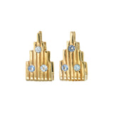 GEM-STUDDED MINI PILLAR EARRINGS - AQUAMARINE - REVERSIBLE - GOLD