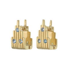 GEM-STUDDED MINI PILLAR EARRINGS - AQUAMARINE - REVERSIBLE - GOLD