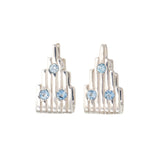GEM-STUDDED PILLAR EARRINGS - AQUAMARINE - REVERSIBLE - SILVER