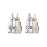 GEM-STUDDED PILLAR EARRINGS - AQUAMARINE - REVERSIBLE - SILVER