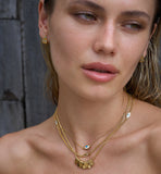 GEM-STUDDED MINI PILLAR EARRINGS - AQUAMARINE - REVERSIBLE - GOLD