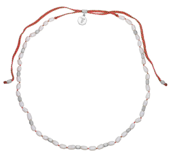HAND-KNOTTED MINI PEARLS NECKLACE - NEON SUNSET - SILVER