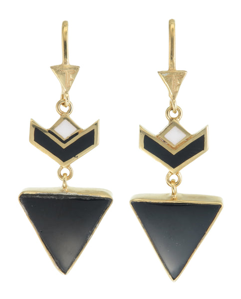 VON CHEVRON PULL THROUGH EARRINGS - BLACK ONYX - GOLD