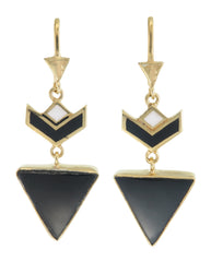 VON CHEVRON PULL THROUGH EARRINGS - BLACK ONYX - GOLD