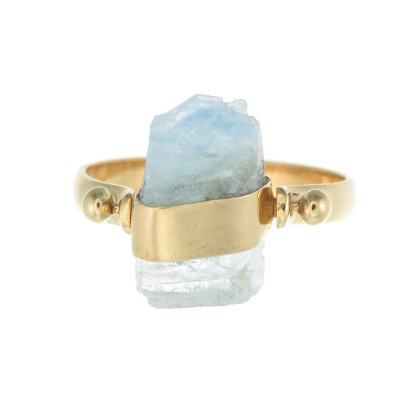 AQUAMARINE SWIVEL RING - GOLD