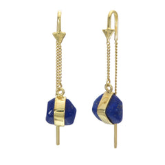 LAPIS LAZULI PUL-THROUGH EARRINGS - GOLD