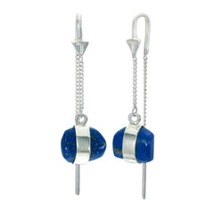 LAPIS LAZULI PUL-THROUGH EARRINGS - SILVER