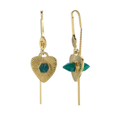 LOVERS PULL-THROUGH EARRINGS - GREEN ONYX -  GOLD