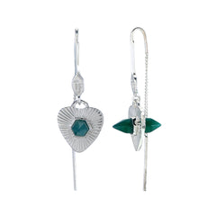 LOVERS PULL-THROUGH EARRINGS - GREEN ONYX - SILVER