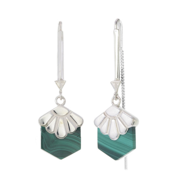MINI DECO DAISY- PULL THROUGH EARRINGS - MALACHITE- SILVER