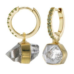 MINI HALO HOOPS - GREEN SAPPHIRE - WITH DIAMOND QUARTZ CHARMS - GOLD