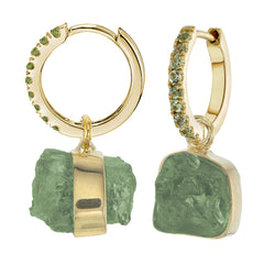 MINI HALO HOOPS - GREEN SAPPHIRE - WITH PERIDOT CHARMS - GOLD
