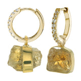 MINI HALO HOOPS - WHITE ZIRCON - WITH CITRINE CHARMS - GOLD