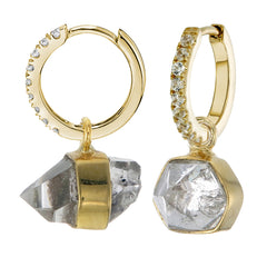 MINI HALO HOOPS - WHITE ZIRCON - WITH DIAMOND QUARTZ CHARMS - GOLD